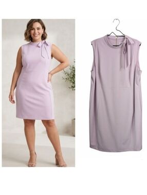 Calvin Klein Tie-Neck Bow Sheath Dress Plus Size 22W Lilac Office Career Church